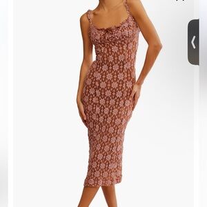Free People Lucinda Floral Lace Midi Dress Size Large Ginger Combo